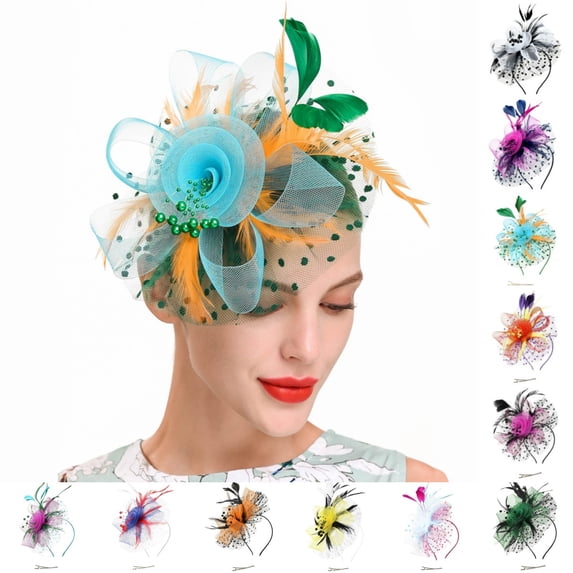 Bmisegm Fascinator Tea Party Hat Women Flower Mesh Hair Clip 20s 50s Wedding Party Accessories for Carnival Halloween Light Blue