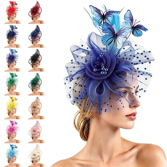 Bmisegm Fascinator for Women Elegant Floral Mesh Hat Headpiece for Wedding Tea Party Fascinators Hats for Women Tea Party One Size