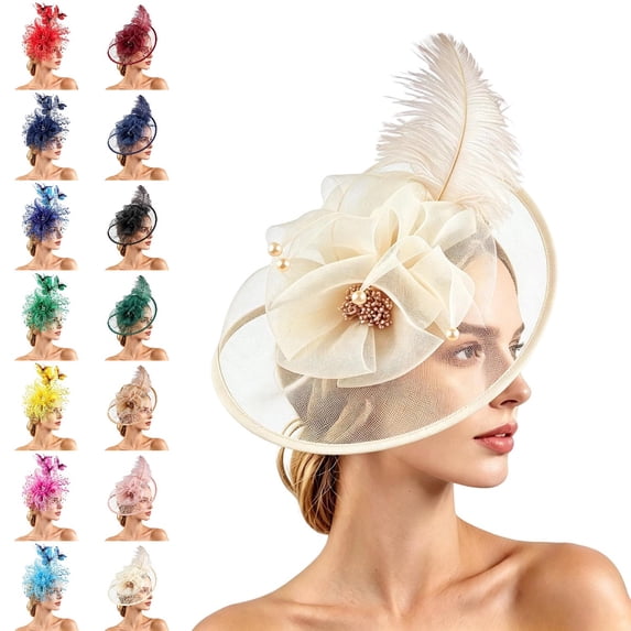 Bmisegm Fascinator for Women Elegant Ladies Day Floral Hat Headpiece Wedding Tea Party Banquet Fascinators Hats for Women Tea Party One Size