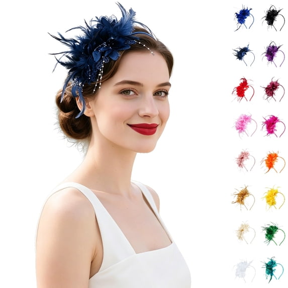 Bmisegm Fascinators Hats for Women Tea Party Layered Floral Pearl Beaded Fascinator Headband for Wedding Party Hair Accessories for Women Navy One Size