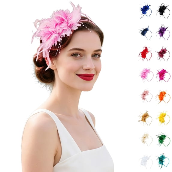Bmisegm Fascinators Hats for Women Tea Party Layered Floral Pearl Beaded Fascinator Headband for Wedding Party Hair Accessories for Women RD2 One Size