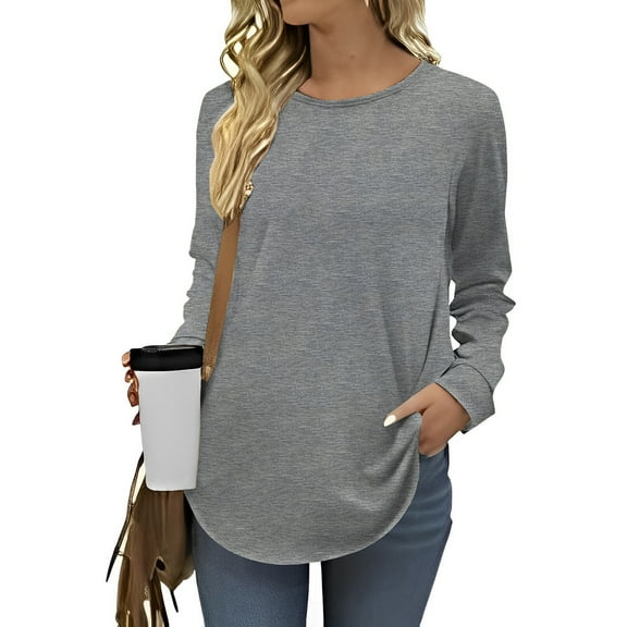 Bmisegm Fashion Winter Solid Color Long Sleeve Base Layer Womens Sweatshirts for Warmth and Comfort in Cold Weather Dark Gray XXL