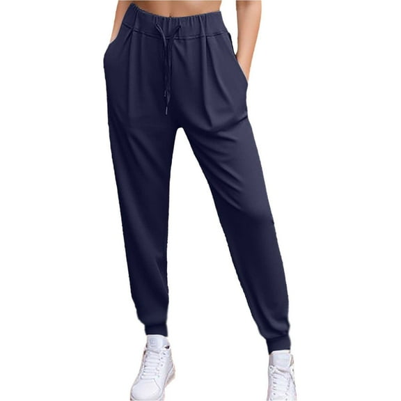 Bmisegm Fashionable Women's Casual Pants Lightweight Stretchy Athletic Trousers with Pockets Ideal for Workouts and Daily Activities Navy L