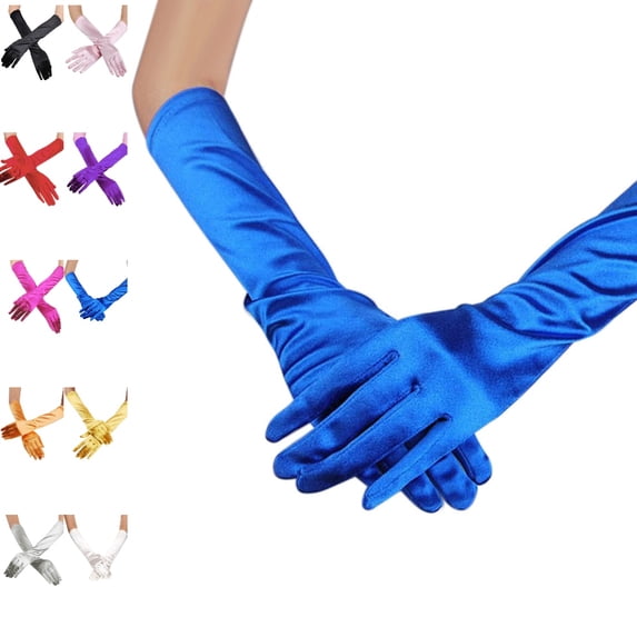 Bmisegm Formal Gloves for Women Long Over Elbow Solid Color Smooth Finish Wedding Party Long Gloves Blue One Size