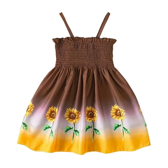 Bmisegm Girl Dresses Toddler Girls Sleeveless Solid Dance Party Dress Clothes Beach Dresses Brown 4-5 Years