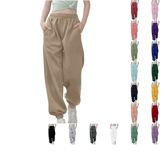 Bmisegm Girl Sweatpants Medium and Large Children Casual Girls Solid Color Drawstring Sweatpants for Girls Khaki_001 13-14 Years