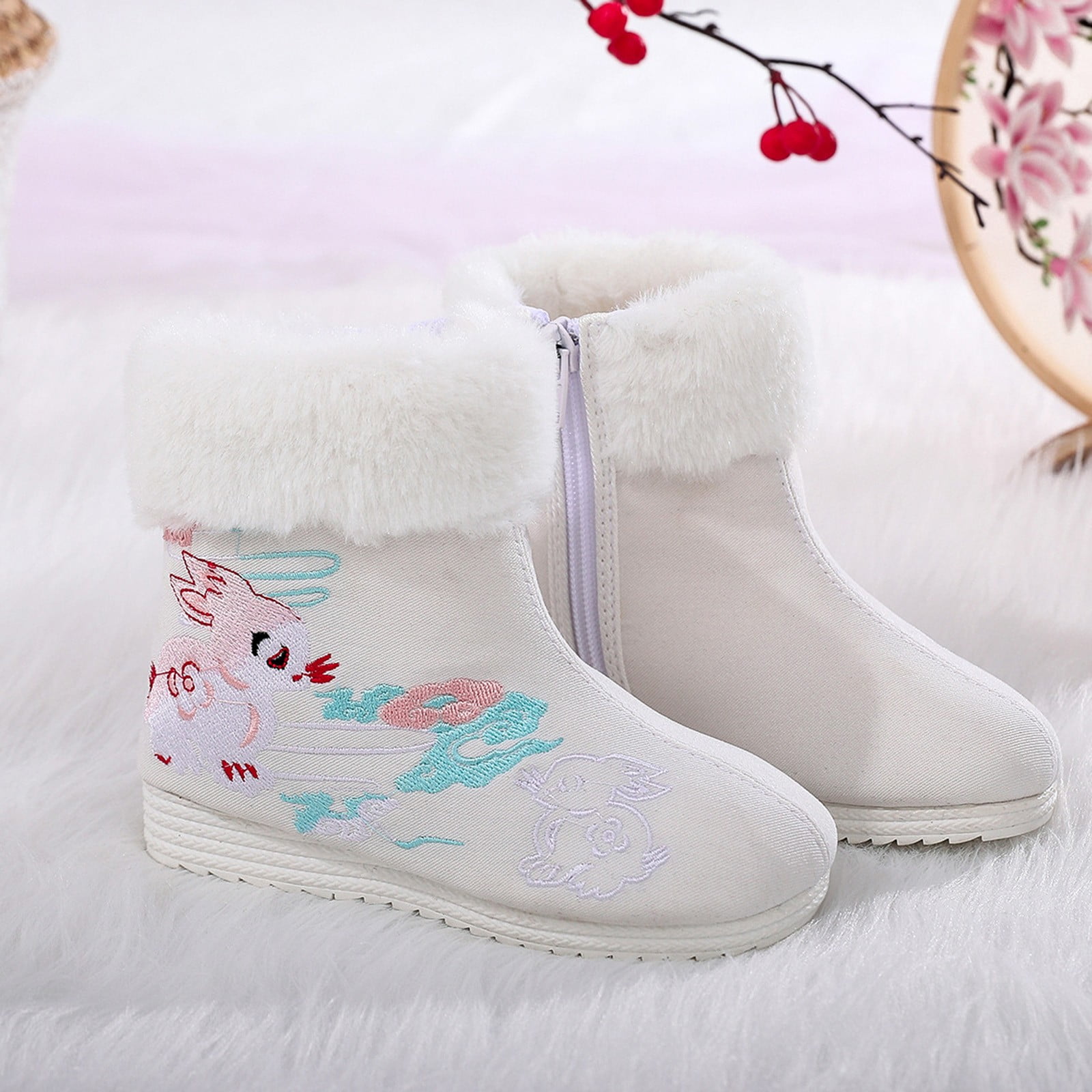 Bmisegm Girls Ankle Boots Warm Cotton Boots Embroidered Boots National