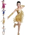 thumbnail image 1 of Bmisegm Girls Dance Outfit Carnival Halter Neck Fringe Embellished Asymmetric Hem Dress Latin Performance Girls Dresses 8-9 Years, 1 of 4