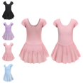 thumbnail image 1 of Bmisegm Girls Dance Outfit Short Sleeve V Neck Leotard with Attached Tutu Skirt Ballet Practice Dresses for Girls 5-6 Years, 1 of 4