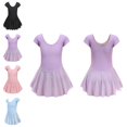 thumbnail image 1 of Bmisegm Girls Dance Outfit Short Sleeve V Neck Leotard with Attached Tutu Skirt Ballet Practice Dresses for Girls 8-9 Years, 1 of 4