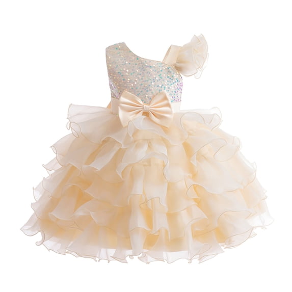 Bmisegm Girls Dress Elegant Formal Gown with Sash Toddler Birthday Holiday Celebration Party Outfits Beige