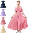 thumbnail image 1 of Bmisegm Girls Dress Halter Neck off Shoulder Ruffle Sleeve High Waist Flowy Long Formal Dress Girls' Dresses 11-12 Years, 1 of 9