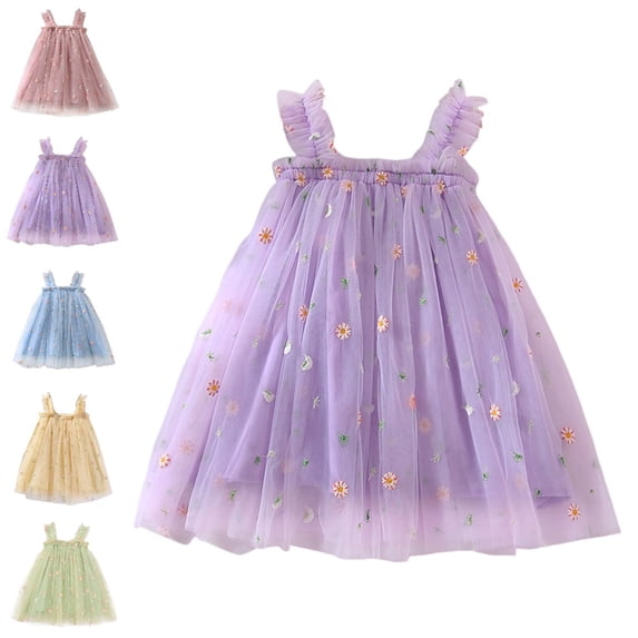 Bmisegm Girls Dress Holiday Spaghetti Strap Dress Floral Print A Line Flowy Skirt Casual Outfit Girl Dresses 5-6 Years