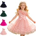 thumbnail image 1 of Bmisegm Girls Dress One Shoulder Spaghetti Strap Ruffle Accent Big Bow Waist 3D Butterfly A Line Tutu Party Dress for Girls 4-5 Years, 1 of 9
