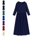 thumbnail image 1 of Bmisegm Girls Dress Three Quarter Sleeve Solid Round Neck Ruched Waist Flowy Casual Maxi Dress Dresses for Girls 7-8 Years, 1 of 6