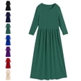 thumbnail image 1 of Bmisegm Girls Dress Three Quarter Sleeve Solid Round Neck Ruched Waist Flowy Casual Maxi Dress Dresses for Girls 9-10 Years, 1 of 6