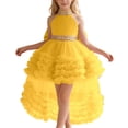 thumbnail image 1 of Bmisegm Girls Dress Train Tiered Neck Gown for Pageant Recital Performance and Events Party Outfits Yellow, 1 of 5