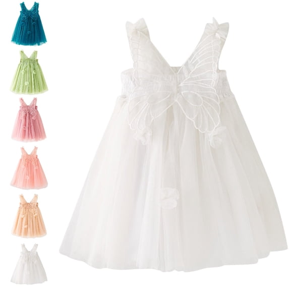 Bmisegm Girls' Dresses Carnival Party Ruffle Strap Big Butterfly Embroidery Layered Tutu Dress Toddler Dress 5-6 Years