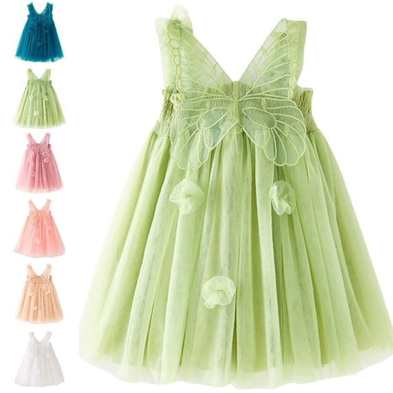 Bmisegm Girls' Dresses Carnival Party Ruffle Strap Big Butterfly Embroidery Layered Tutu Dress Toddler Dress 5-6 Years