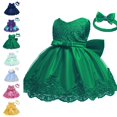 thumbnail image 1 of Bmisegm Girls Dresses Carnival Sleeveless V Neck Textured Bodice Big Bow Waist Embellished Hem Tutu Skirt with Headband Set Toddler Dress 3-4 Years, 1 of 3