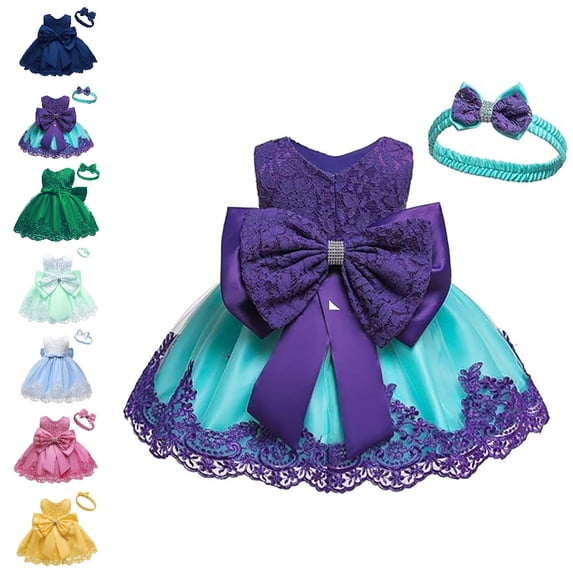 Bmisegm Girls Dresses Carnival Sleeveless V Neck Textured Bodice Big Bow Waist Embellished Hem Tutu Skirt with Headband Set Toddler Dress 5-6 Years