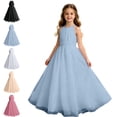 thumbnail image 1 of Bmisegm Girls Dresses Halter Neck Sleeveless Ruched Bodice Wide Waist Long Tiered Tutu Skirt Formal Occasion Girls' Dresses 2-3 Years, 1 of 5