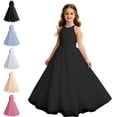 thumbnail image 1 of Bmisegm Girls Dresses Halter Neck Sleeveless Ruched Bodice Wide Waist Long Tiered Tutu Skirt Formal Occasion Girls' Dresses 4-5 Years, 1 of 5