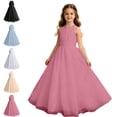 thumbnail image 1 of Bmisegm Girls Dresses Halter Neck Sleeveless Ruched Bodice Wide Waist Long Tiered Tutu Skirt Formal Occasion Girls' Dresses 4-5 Years, 1 of 5