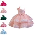 thumbnail image 1 of Bmisegm Girls' Dresses One Shoulder Asymmetric Strap Bow Embellished Bodice Layered Tutu Skirt Cake Style Birthday Party Dress for Girls 3-4 Years, 1 of 8