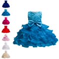 thumbnail image 1 of Bmisegm Girls Dresses Sleeveless Round Neck 3D Floral Bodice Big Bow Waist Layered Ruffled Tutu Formal Kids Dress 2-3 Years, 1 of 5