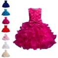 thumbnail image 1 of Bmisegm Girls Dresses Sleeveless Round Neck 3D Floral Bodice Big Bow Waist Layered Ruffled Tutu Formal Kids Dress 4-5 Years, 1 of 4