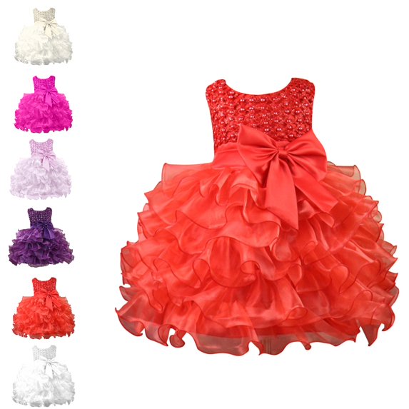 Bmisegm Girls' Dresses Sleeveless Round Neck Embellished Bodice Big Bow Layered Ruffled Short Tutu Dress Toddler Dress 6-12 Months