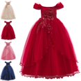 thumbnail image 1 of Bmisegm Girls' Dresses Square Neck Puff Flutter Sleeve 3D Floral Embellished Bodice Long Ruffled Tutu Formal Dress for Girls 3-4 Years, 1 of 5