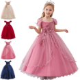 thumbnail image 1 of Bmisegm Girls' Dresses Square Neck Puff Flutter Sleeve 3D Floral Embellished Bodice Long Ruffled Tutu Formal Dress for Girls 4-5 Years, 1 of 9