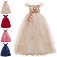 thumbnail image 1 of Bmisegm Girls' Dresses Square Neck Puff Flutter Sleeve 3D Floral Embellished Bodice Long Ruffled Tutu Formal Dress for Girls 4-5 Years, 1 of 5