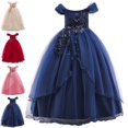 thumbnail image 1 of Bmisegm Girls' Dresses Square Neck Puff Flutter Sleeve 3D Floral Embellished Bodice Long Ruffled Tutu Formal Dress for Girls 4-5 Years, 1 of 5