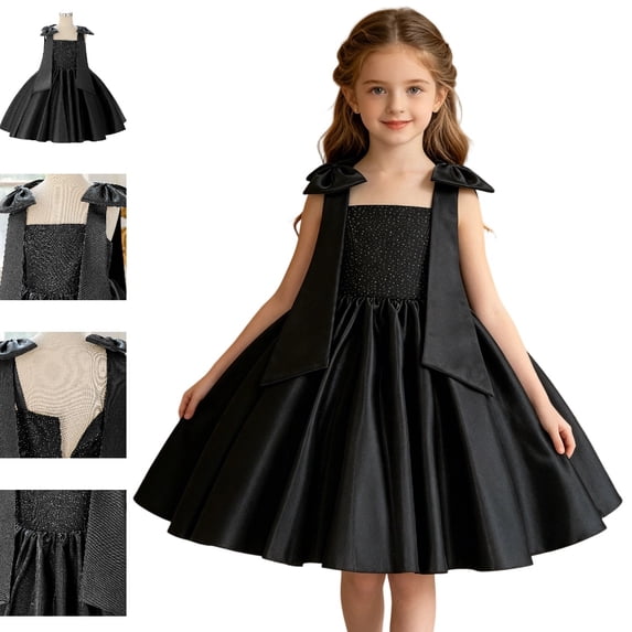 Bmisegm Girls' Dresses Square Neck Spaghetti Strap Dress 3D Bow Detail Embellished Bodice A Line Skirt Formal Occasion Dress for Girls 7-8 Years