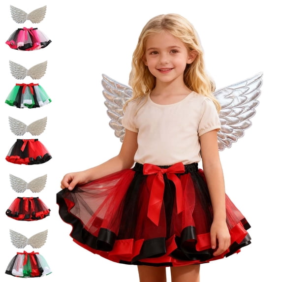 Bmisegm Girls Halloween Kids Layered Mesh Tutu Carnival Dance Skirt with Wings Skirts for Girls 4-6 Years