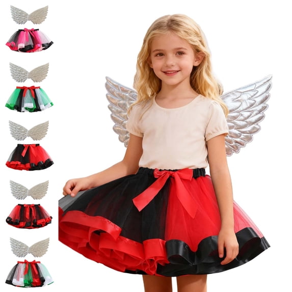 Bmisegm Girls Halloween Kids Layered Mesh Tutu Carnival Dance Skirt with Wings Skirts for Girls 6-8 Years