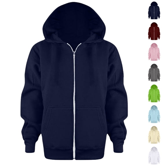 Bmisegm Girls Hoodie Kids Boys Girls Solid Zip up Hooded Sweatshirt Casual Jacket Boys Sweatshirts Navy 9-10 Years