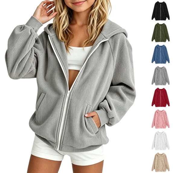 Bmisegm Girls Hoodie Solid Zip up Hooded Jacket Long Sleeve Casual 3-15 Years Girls Sweatshirt Grey 5-7 Years