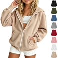 thumbnail image 1 of Bmisegm Girls Hoodie Solid Zip up Hooded Jacket Long Sleeve Casual 3-15 Years Girls Sweatshirt Khaki 13-15 Years, 1 of 5