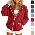 thumbnail image 1 of Bmisegm Girls Hoodie Solid Zip up Hooded Jacket Long Sleeve Casual 3-15 Years Girls Sweatshirt Red 3-5 Years, 1 of 5