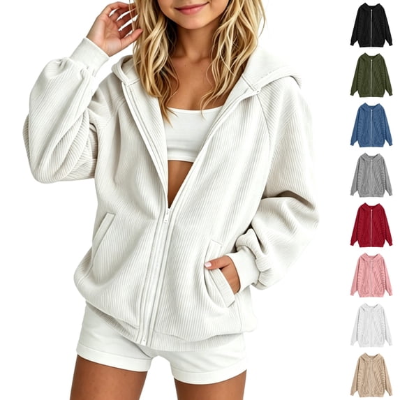 Bmisegm Girls Hoodie Solid Zip up Hooded Jacket Long Sleeve Casual 3-15 Years Girls Sweatshirt White 13-15 Years