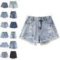 thumbnail image 1 of Bmisegm Girls Jean Shorts for Girls High Waist Ripped Casual Summer Wide Leg Comfortable Bottoms Distressed Wide Leg Shorts 7-12Y Blue_007,9-10 Years, 1 of 8