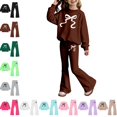 thumbnail image 1 of Bmisegm Girls Outfits Long Sleeve Top and Flare Pants with Bow Print Elegant Two Piece Set for Toddler and Kid Girls' Clothing Sets 2-10 Years,02_Brown,3-4 Years, 1 of 5