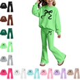 thumbnail image 1 of Bmisegm Girls Outfits Long Sleeve Top and Flare Pants with Bow Print Elegant Two Piece Set for Toddler and Kid Girls' Clothing Sets 2-10 Years,02_Green,7-8 Years, 1 of 5
