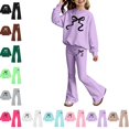 thumbnail image 1 of Bmisegm Girls Outfits Long Sleeve Top and Flare Pants with Bow Print Elegant Two Piece Set for Toddler and Kid Girls' Clothing Sets 2-10 Years,02_Light Purple,8-9 Years, 1 of 5