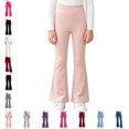 thumbnail image 1 of Bmisegm Girls Pants High Waist Lightweight Knit Yoga Trousers for Play and Everyday Comfort with Soft Breathable Workout Pants,02_Pink,8-9 Years, 1 of 5