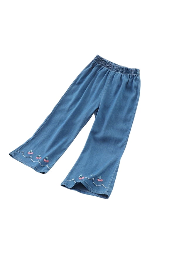 Girls Pants Summer Lightweight Ice Silk Denim Like Casual for Toddlers and Kids Trousers for Girls 5-15Y Blue_001,7-8 Years
